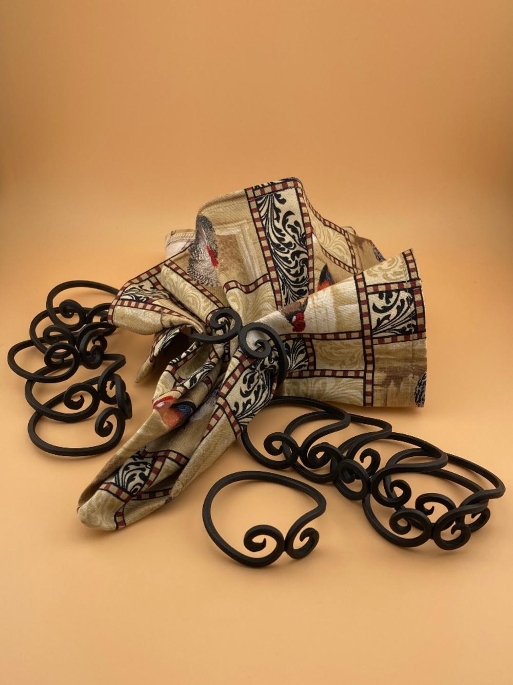 12 Black Metal Rustic Swirl Napkin Rings